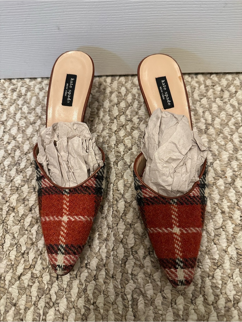 kate spade Red Plaid Pointed Toe Mules